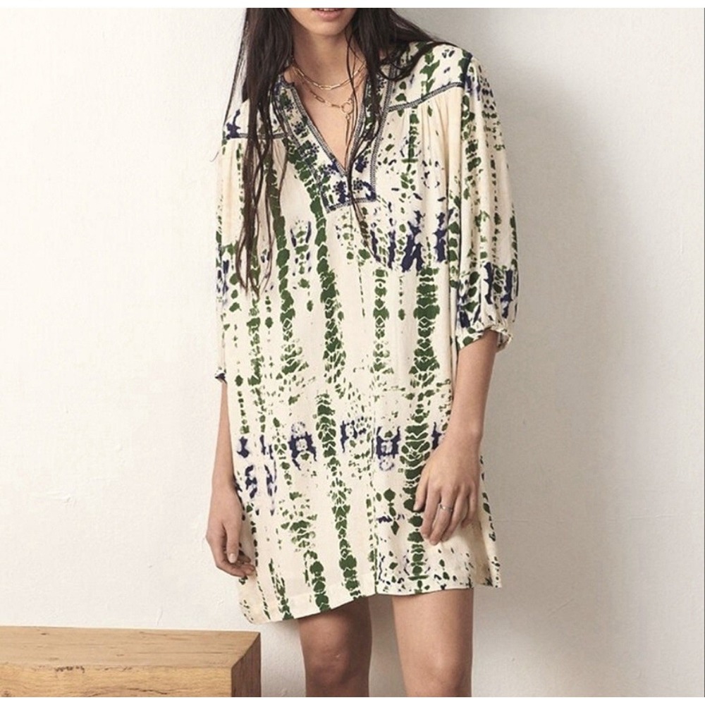 Ba&sh Bamboo Tie Dye Ilda Tunic‎ Dress Small Cream Green Boho Mini - Picture 3 of 14